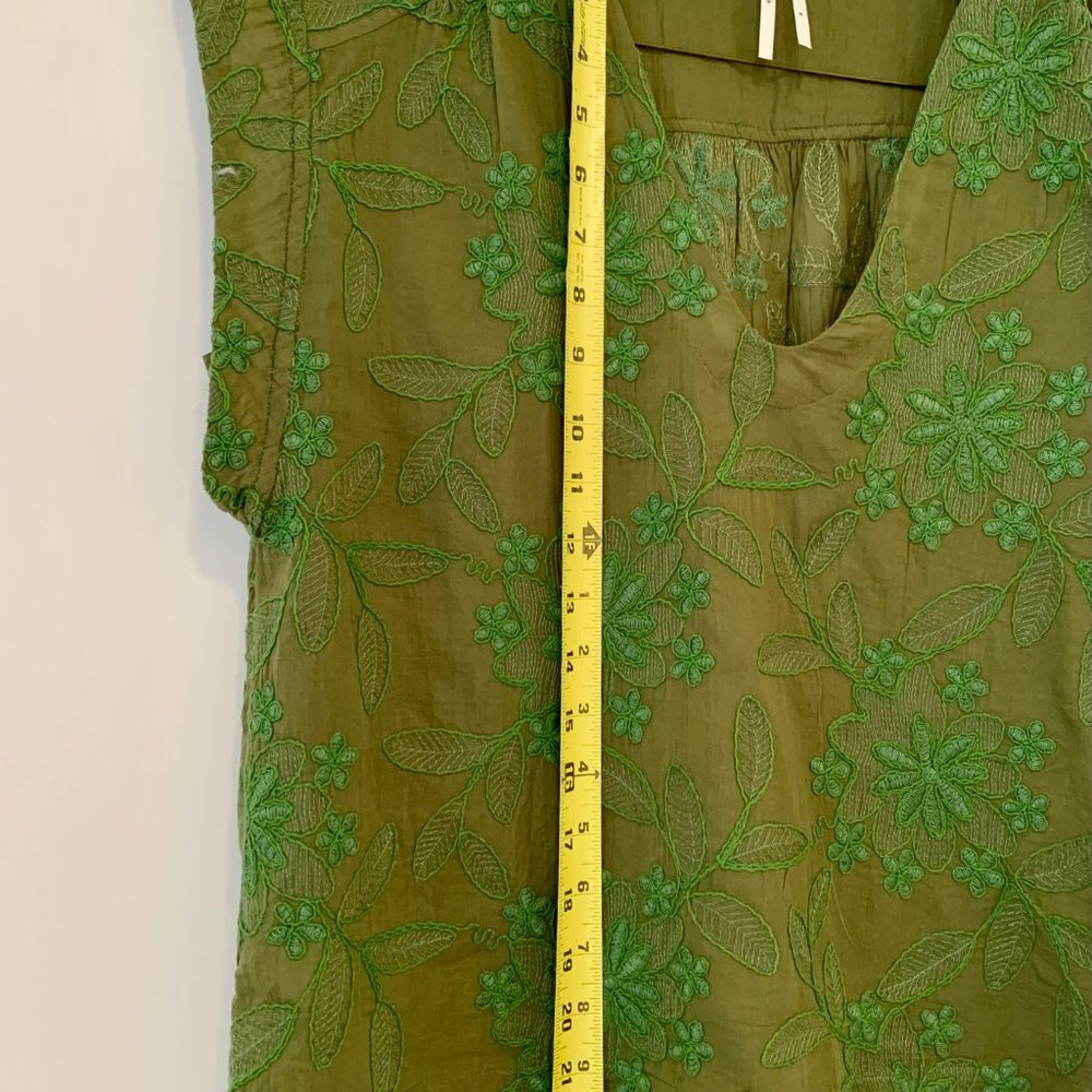 Anthropologie Olive Green Embroidered Floral Crop Top - Picture 4 of 5